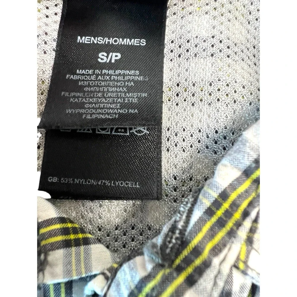The North Face Mens Small Black Yellow Plaid Short Sleeve Button Up‎ Shirt